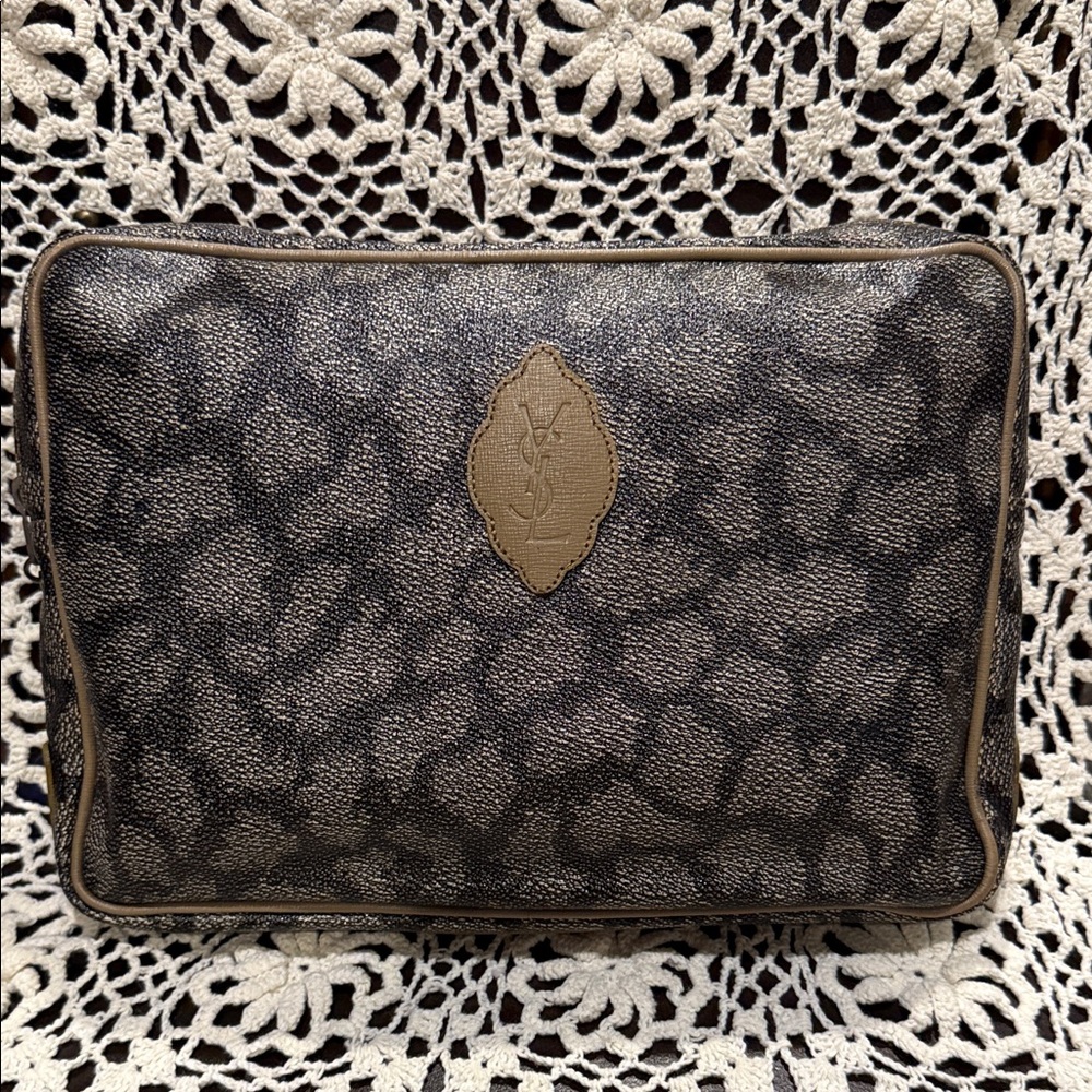Yves Saint Laurent Black and Brown Leopard Print Clutch